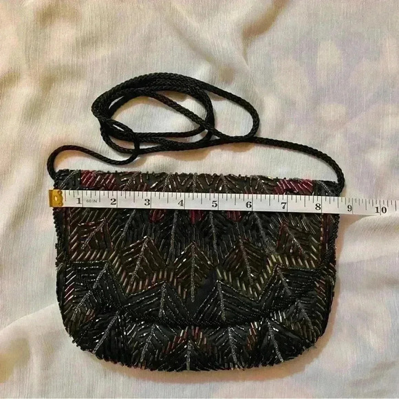 VGT Hand Beaded Multi-color Clutch with Corded Shoulder Strap - Picture 9 of 14